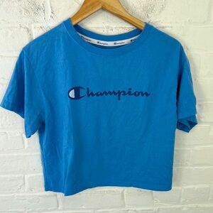Champion Women's Cropped T-Shirt Gradient Logo Short Sleeve Blue Size S